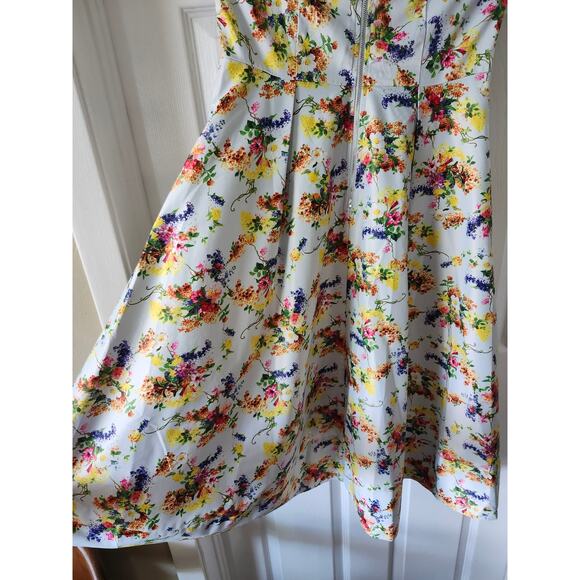 Large Lulumari Strapless Floral DRESS Yellow High Low Silky - Picture 4 of 7